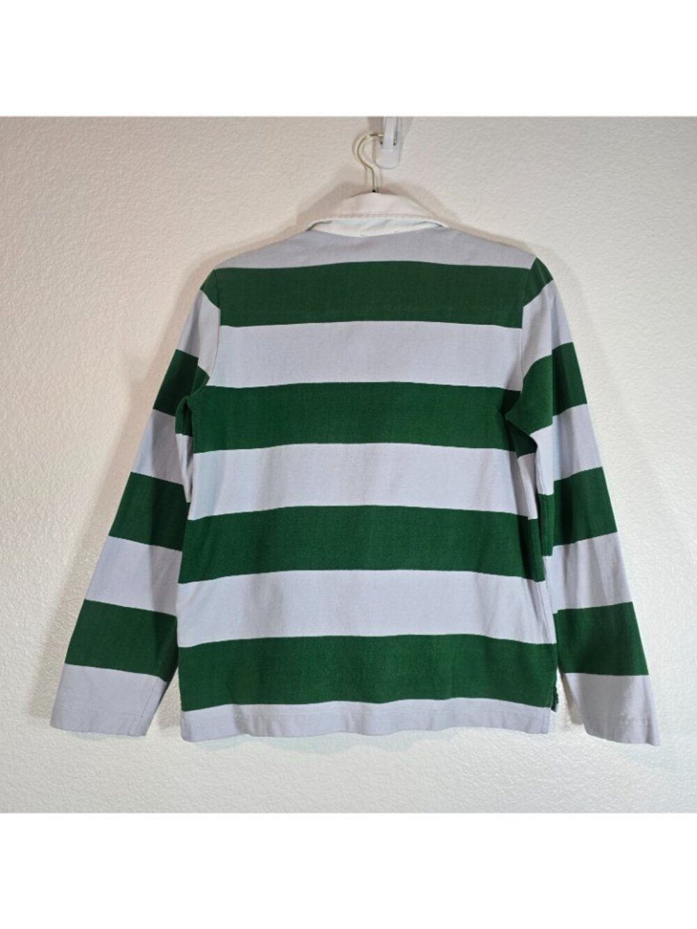 J Crew Always Polo Shirt Women Small Green Blue Rugby Striped Long Sleeve Preppy - Picture 4 of 8